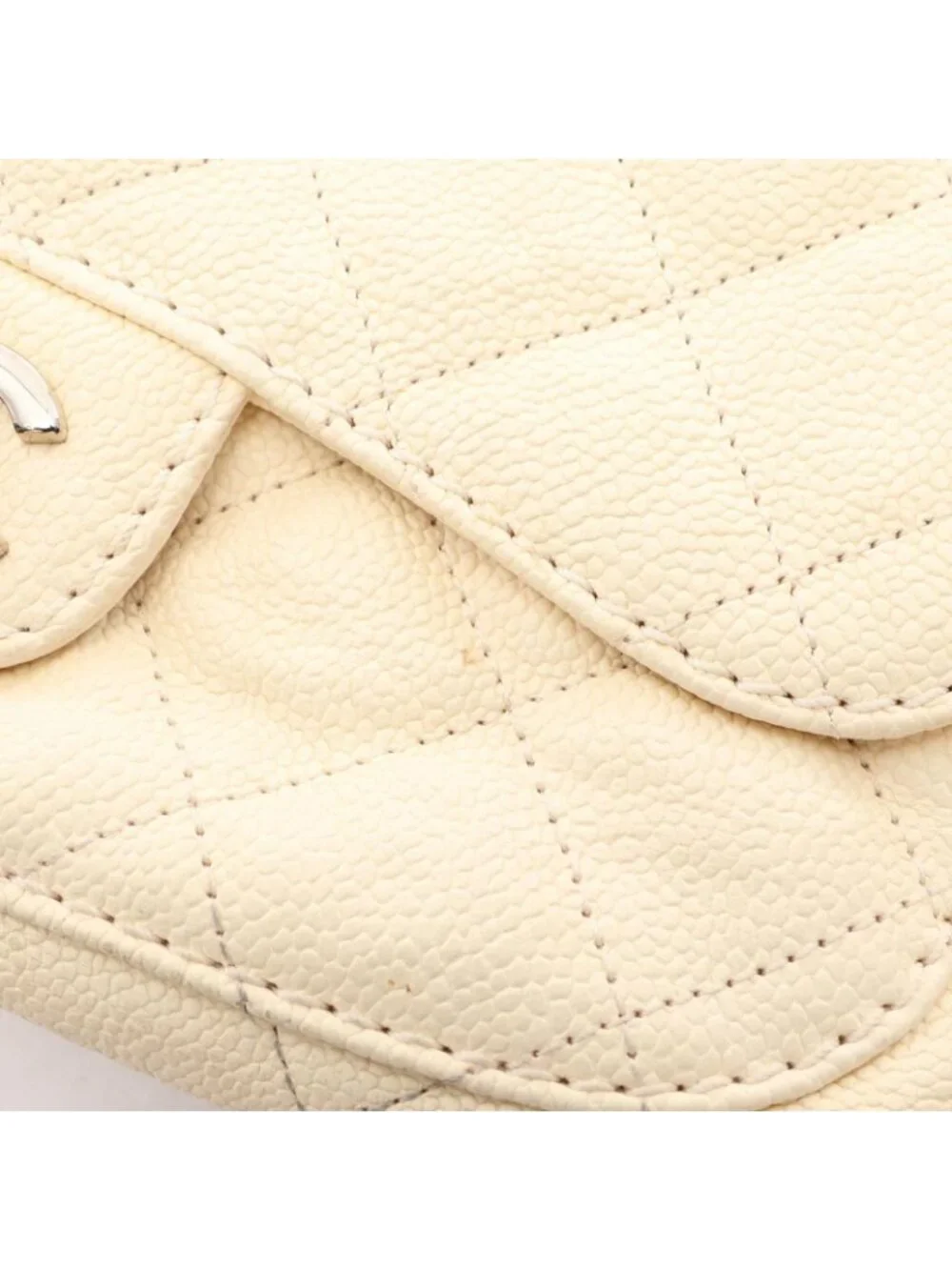 Chanel Shoulder Bag Quilted Cream Caviar Leather Chain